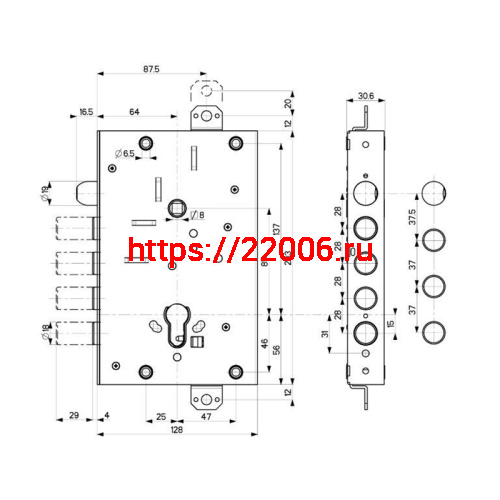Корпус Mottura (Моттура) врезного замка с защёлкой 82.515W800B Универсальный фото 2 Корпус Mottura (Моттура) врезного замка с защёлкой 82.515W800B Универсальный фото 2