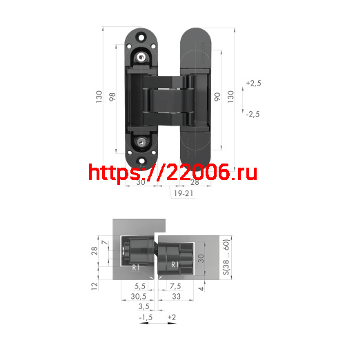 Петля Armadillo (Армадилло) скрытой установки U3D5000.VPG SC мат.хром TECH фото 2