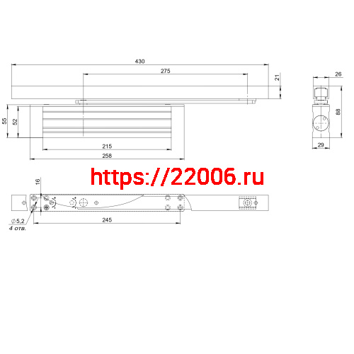 Доводчик дверной Fuaro (Фуаро) скрытой установки DCH2-03.29 Hold Open (40 - 65 кг) AL до 65 кг (алюминий) фото 2