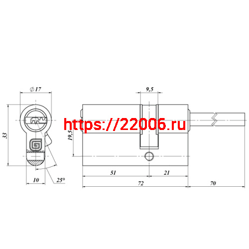 Цилиндровый Guardian (Гардиан) механизм со штоком GB 72 мм (51/21/70SH) G латунь 5 кл. /128:4397/ - снят с производства фото 2 Цилиндровый Guardian (Гардиан) механизм со штоком GB 72 мм (51/21/70SH) G латунь 5 кл. /128:4397/ - снят с производства фото 2