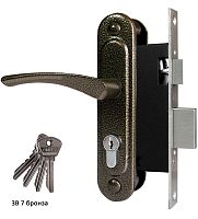 Замок Omega (Омега) врезной цилиндровый с защёлкой в комплекте с ручкой ЗВ7 (бронза), 4 кл.