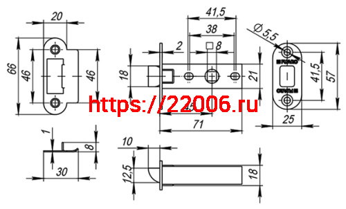 Защелка Fuaro (Фуаро) врезная PLASTP22-45-25 AB бронза фото 3