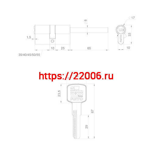 Цилиндровый Punto (Пунто) механизм Z3007Tang80(45+10+25) со штоком CP хром фото 3 Цилиндровый Punto (Пунто) механизм Z3007Tang80(45+10+25) со штоком CP хром фото 3