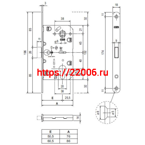 Корпус AGB (АГБ) замка магнит. под цил. MEDIANA POLARIS B06103.50.34.567 с отв. планк B02402.05 (мат хр) фото 4