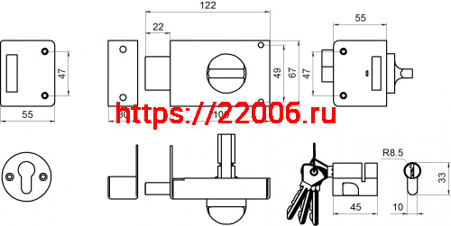 Замок Omega (Омега) накладной цилиндровый ЗН1 черный фото 2 Замок Omega (Омега) накладной цилиндровый ЗН1 черный фото 2