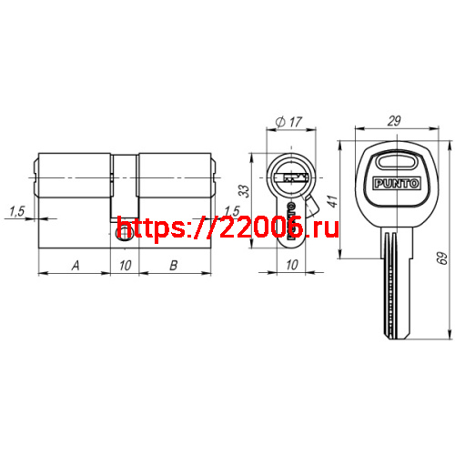 Цилиндровый Punto (Пунто) механизм (A200/80) A2000Key80(35+10+35) SN никель фото 3 Цилиндровый Punto (Пунто) механизм (A200/80) A2000Key80(35+10+35) SN никель фото 3