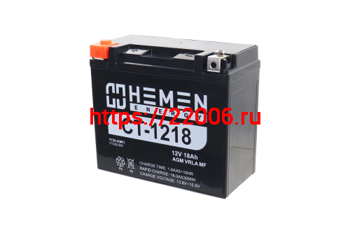 Аккумулятор 12В18Ач HEMEN ENERGY CT1218 (YTX20-BS) (кислотн, герметичный) (прям. пол) (175*86*154мм) фото 2 Аккумулятор 12В18Ач HEMEN ENERGY CT1218 (YTX20-BS) (кислотн, герметичный) (прям. пол) (175*86*154мм) фото 2