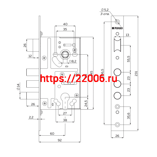 Корпус Fuaro (Фуаро) врезного замка c защёлкой MDV811/C-60.85.3R14 фото 2 Корпус Fuaro (Фуаро) врезного замка c защёлкой MDV811/C-60.85.3R14 фото 2