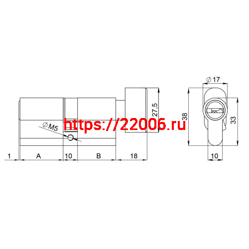 Цилиндровый Fuaro (Фуаро) механизм (200 ZM/100) 2000ZM Knob 100 (50+10+40) BL-24 черный 5Key с вертушкой фото 3
