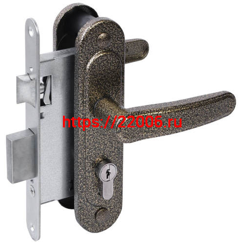 Замок Absolyute (Абсолют) врезной цилиндровый с защёлкой в комплекте с ручкой ЗВ4-3/03 (бронза антик), 4 кл.