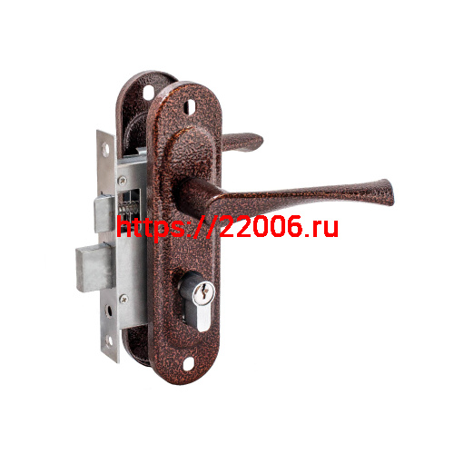 Замок Zenit (Зенит) врезной цилиндровый с защёлкой в комплекте с ручкой ЗВ4-50.01 (медь), 5 кл. Замок Zenit (Зенит) врезной цилиндровый с защёлкой в комплекте с ручкой ЗВ4-50.01 (медь), 5 кл.