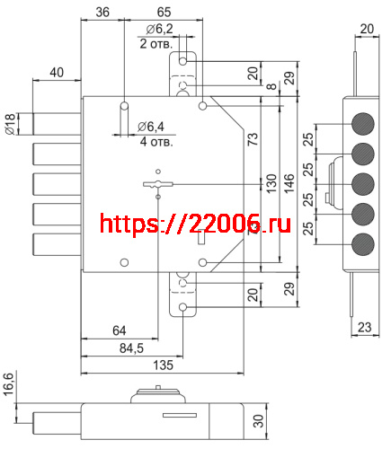 Замок Elbor (Эльбор) накладной гаражный Гранит 1.06.56.МА никель, сув., 5 риг., тяги, медный антик /00427/ фото 2