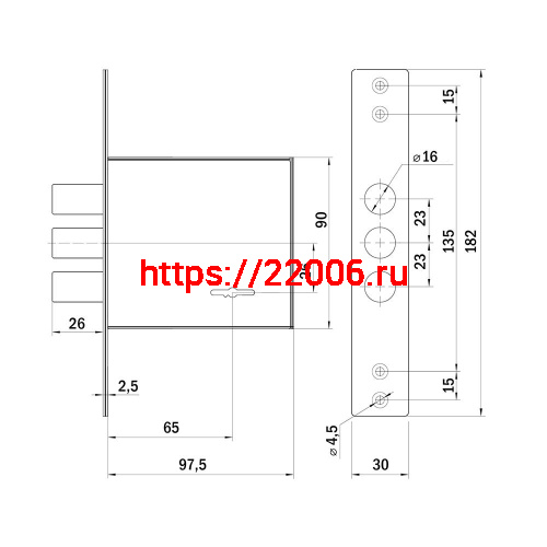 Замок Punto (Пунто) врезной сувальдный MDV30S-817 CP (V30/S) CP хром фото 3