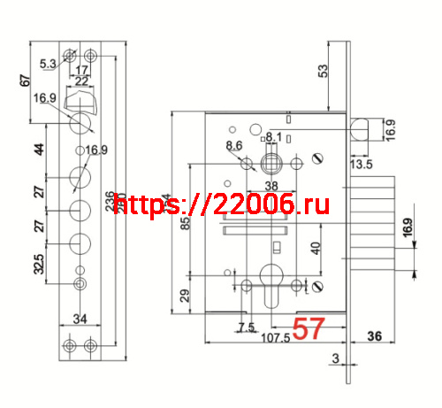 Корпус Border (Бордер) врезного замка с защёлкой ЗВ4-3/85К /79059/ фото 2