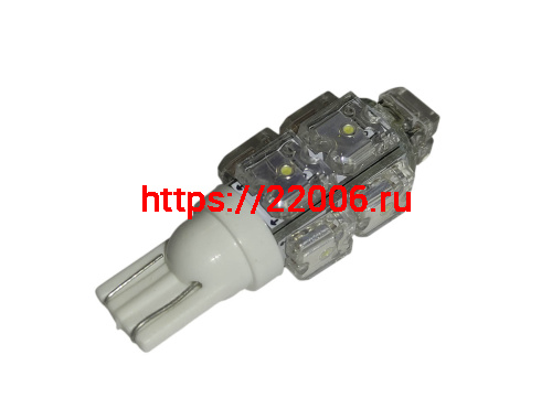 Лампа светодиодная (LED) 12V  T10  (W2,1х9,5d)  9LED W5W белая фото 2