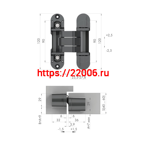 Петля Armadillo (Армадилло) скрытой установки U3D8000.VPG SG мат. золото TECH/NO LOGO фото 3