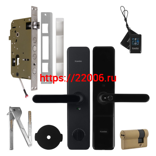 Замок врезной электронный к с ручкой Kaadas S500-5W с отпечатком пальца, с WiFi, черный фото 3