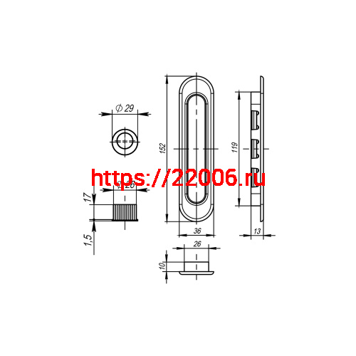Ручка Armadillo (Армадилло) для раздвижных дверей SH.LD152.010 (SH010) СP-8 хром фото 4
