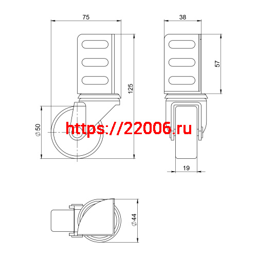 Опора Ajax (Аякс) колесная WL/B-50R/40kg резина, под винт М8 фото 2 Опора Ajax (Аякс) колесная WL/B-50R/40kg резина, под винт М8 фото 2