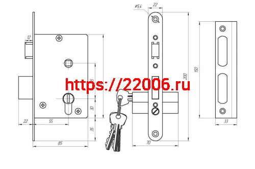 Замок Zenit (Зенит) врезной цилиндровый с защёлкой в комплекте с ручкой ЗВ4-3.02 (бронза), 4 кл. фото 2