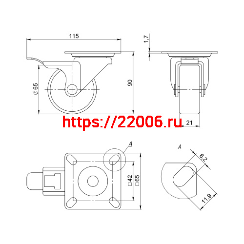 Опора Ajax (Аякс) колесная со стопором и площадкой WL/B-60R/50 kg (brake) резина фото 2 Опора Ajax (Аякс) колесная со стопором и площадкой WL/B-60R/50 kg (brake) резина фото 2