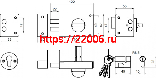 Замок Omega (Омега) накладной цилиндровый ЗН1 2Р серебро фото 2 Замок Omega (Омега) накладной цилиндровый ЗН1 2Р серебро фото 2