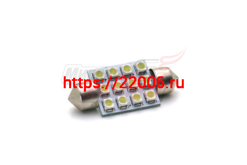 Лампа 12 В T11х36, 12 светодиодов 3528SMD, двухцокольная, подсветки, белая