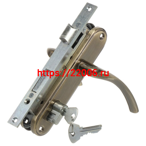 Замок Omega (Омега) врезной цилиндровый с защёлкой в комплекте с ручкой ЗВ4-70.27 (ант.бронза), 4 кл. Замок Omega (Омега) врезной цилиндровый с защёлкой в комплекте с ручкой ЗВ4-70.27 (ант.бронза), 4 кл.