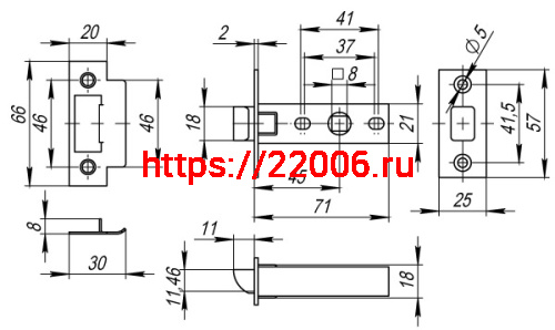 Защелка Fuaro (Фуаро) врезная PLASTP12-45-25 (P12-45) AB бронза фото 3