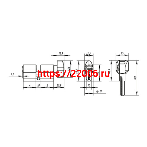 Цилиндровый Punto (Пунто) механизм MaxPro7002Knob105mm(40+10+55) SN никель 7key с вертушкой фото 4