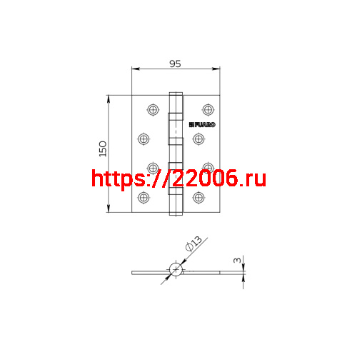 Универсальная петля Fuaro 4BB/E 150x95x3 PB «латунь» фото 3 Универсальная петля Fuaro 4BB/E 150x95x3 PB «латунь» фото 3