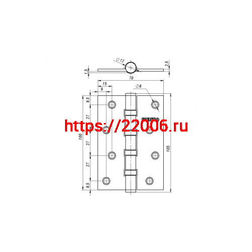 Петля Punto (Пунто) универсальная IN4100U CP (4B 100х70х2.5) хром фото 3