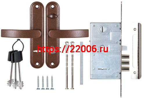 Замок Sam (Сам) врезной сувальдный с защёлкой в компл с ручкой ЗВ9-8.3/13(КЛП5-85)прав (медн ант), 3 кл/88010/ фото 4