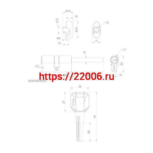 Цилиндровый Punto (Пунто) механизм (Z407/75) Z4007Tang75(40+10+25) со штоком CP хром фото 4 Цилиндровый Punto (Пунто) механизм (Z407/75) Z4007Tang75(40+10+25) со штоком CP хром фото 4