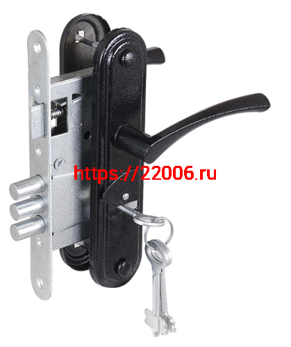 Замок Zenit (Зенит) врезной сувальдный с защёлкой в комплекте с ручкой ЗВ9-4-2 (черный), 3кл.