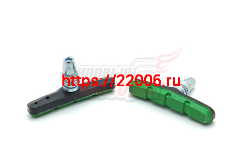 Колодки тормозные V-brake резьбовые L=70мм (пара), зелено-черные Колодки тормозные V-brake резьбовые L=70мм (пара), зелено-черные