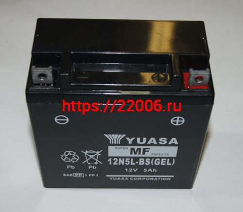 Аккумулятор YUASA MF GEL 12N5L-BS (12v/5hr) высокий герметичный (120*60*130/65) 10 Аккумулятор YUASA MF GEL 12N5L-BS (12v/5hr) высокий герметичный (120*60*130/65) 10