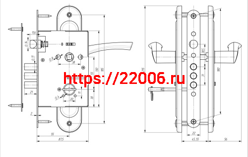 Замок Zenit (Зенит) врезной сувальдный с защёлкой в комплекте с ручкой ЗВ9.009/17 (медь), 4 кл. фото 2