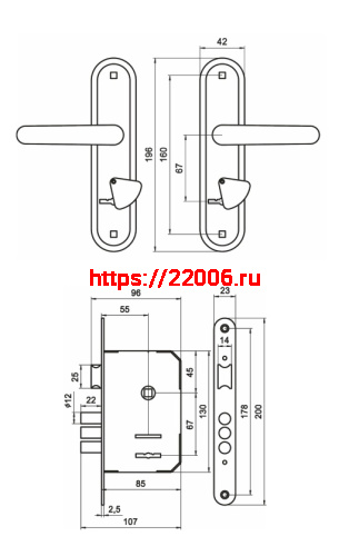 Замок Omega (Омега) врезной сувальдный с защёлкой в комплекте с ручкой ЗВ9.1-02 (медь), 3 кл. фото 3 Замок Omega (Омега) врезной сувальдный с защёлкой в комплекте с ручкой ЗВ9.1-02 (медь), 3 кл. фото 3