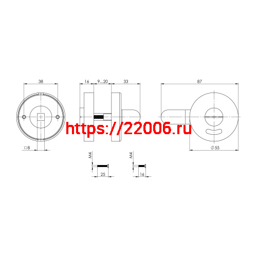 Ручка Ajax (Аякс) поворотная BK6.WC.CABIN SS нержавеющ.сталь фото 3 Ручка Ajax (Аякс) поворотная BK6.WC.CABIN SS нержавеющ.сталь фото 3