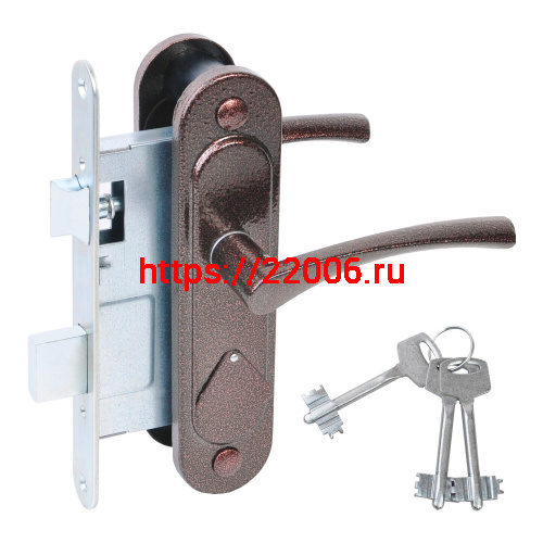 Замок Absolyute (Абсолют) врезной сувальдный с защёлкой в комплекте с ручкой ЗВ9.2-07 (медь антик), 3 кл. Замок Absolyute (Абсолют) врезной сувальдный с защёлкой в комплекте с ручкой ЗВ9.2-07 (медь антик), 3 кл.