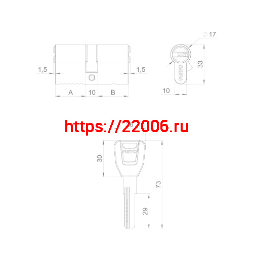 Цилиндровый Punto (Пунто) механизм (A200/60) A2000Key60(25+10+25) PB латунь фото 3