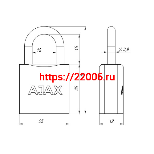 Замок Ajax (Аякс) навесной PD-0125 (PD-01-25) 2 key англ. фото 3 Замок Ajax (Аякс) навесной PD-0125 (PD-01-25) 2 key англ. фото 3