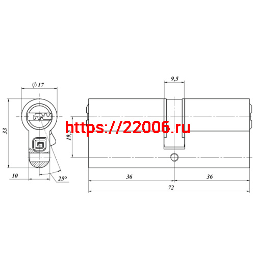 Цилиндровый Guardian (Гардиан) механизм GB 72 мм (36/36) Ni никель 5 кл. /128:4336/ фото 2 Цилиндровый Guardian (Гардиан) механизм GB 72 мм (36/36) Ni никель 5 кл. /128:4336/ фото 2