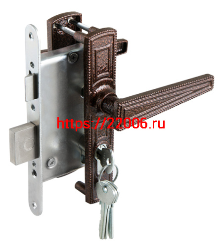 Замок Zenit (Зенит) врезной цилиндровый с защёлкой в комплекте с ручкой ЗВ4-3.01 (медь), 4 кл. Замок Zenit (Зенит) врезной цилиндровый с защёлкой в комплекте с ручкой ЗВ4-3.01 (медь), 4 кл.