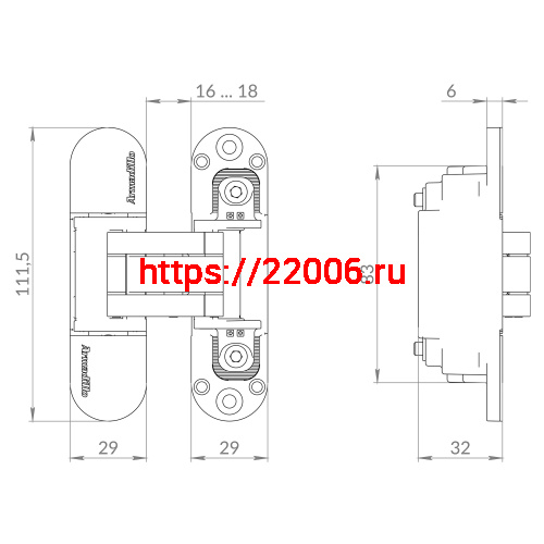 Петля Armadillo (Армадилло) скрытой установки U3D6002.TG SC мат. хром фото 5