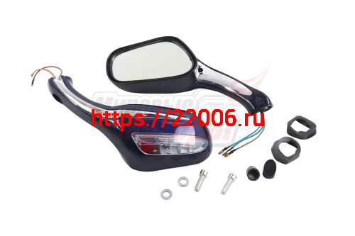 Зеркала (070) пласт.Каплевидные объемные синие, поворотник (круглый разъем под скутер)