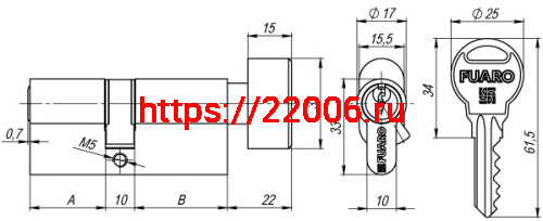 Цилиндровый механизм Fuaro (Фуаро) с вертушкой R302/70 mm (30+10+30) PB латунь 5 кл. фото 3 Цилиндровый механизм Fuaro (Фуаро) с вертушкой R302/70 mm (30+10+30) PB латунь 5 кл. фото 3