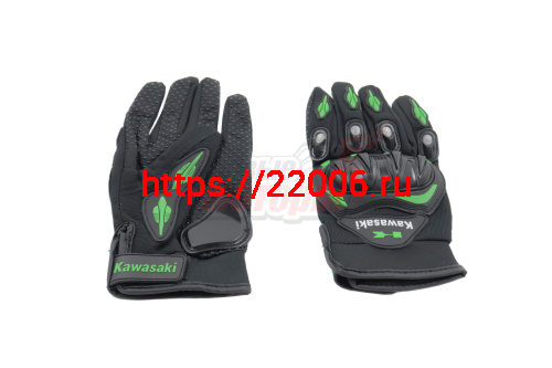 Перчатки мото KAWASAKI (пластик.защита,тыльн.часть-износост.дыш.ткань,ладонь-антискольз.) L Перчатки мото KAWASAKI (пластик.защита,тыльн.часть-износост.дыш.ткань,ладонь-антискольз.) L