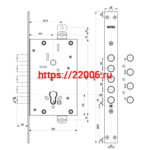 Корпус Mottura (Моттура) врезного замка 82.525W800B фото 3 Корпус Mottura (Моттура) врезного замка 82.525W800B фото 3